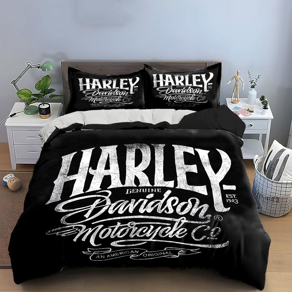 Harley Davidson Logo Design Bedding Duvet Cover Set Duvet Cover Pillowcases  (1*Duvet Cover 2*Pillowcases, Without Duvet Insert)