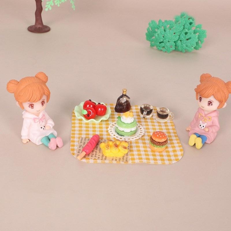 1:12 Scale Miniature Outdoor Picnics Meal Food Model Figurine Set For Doll House With Realistic Food Models And Utensils