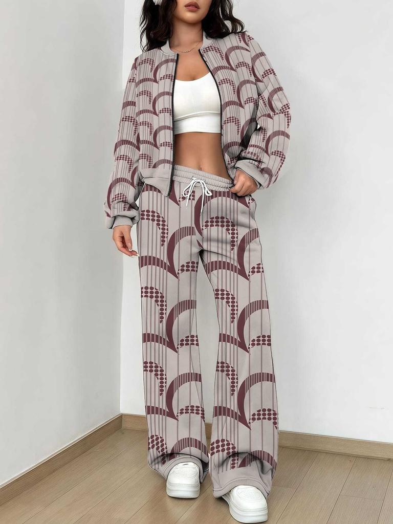 Stripe Explosion Autumn and Winter New European and American Women's Clothing Smudge Printing Suit Women