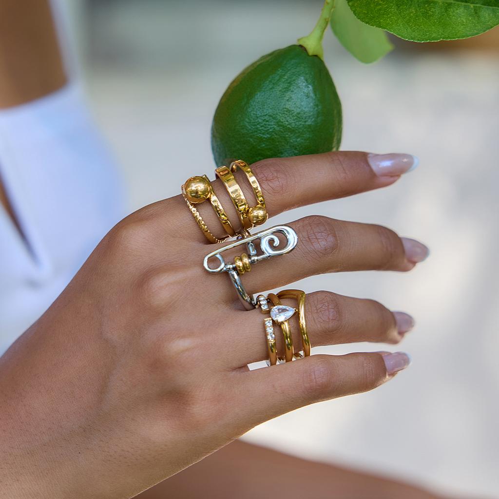 Design Minimalist 18K Gold, Personalized Ball Multi-layer Hollow Opening Ring Jewelry