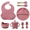 Set de farfurii din silicon pentru copii pentru a învăța să mănânci, furculiță de antrenament, lingură, supliment alimentar, ventuză, bol, anticădere și antiopărire