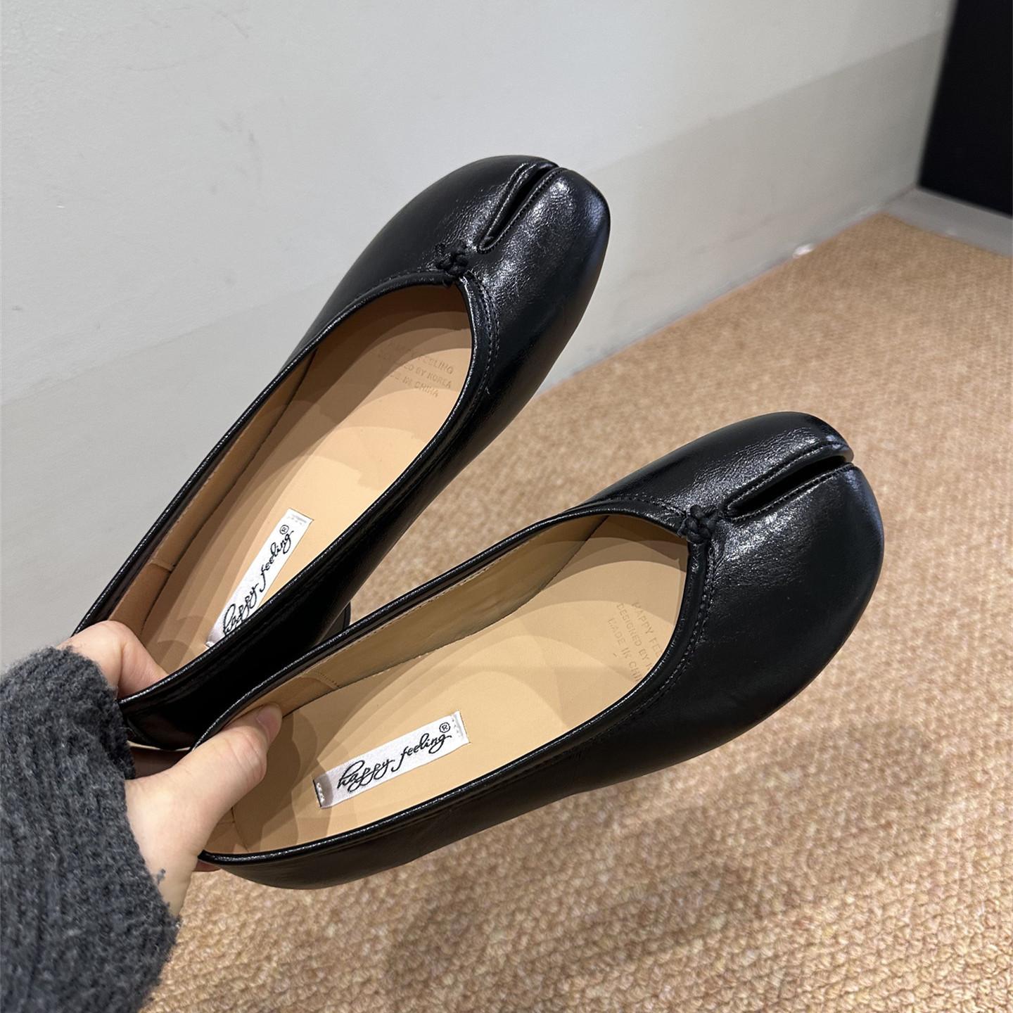 Fashion Bailamos Autumn Women Flat Shoes Shallow Soft Leather Casual Outdoor Mary Jane Shoes Fashion Split Toe Flat Heel Laofer Shoes 35 5148₽