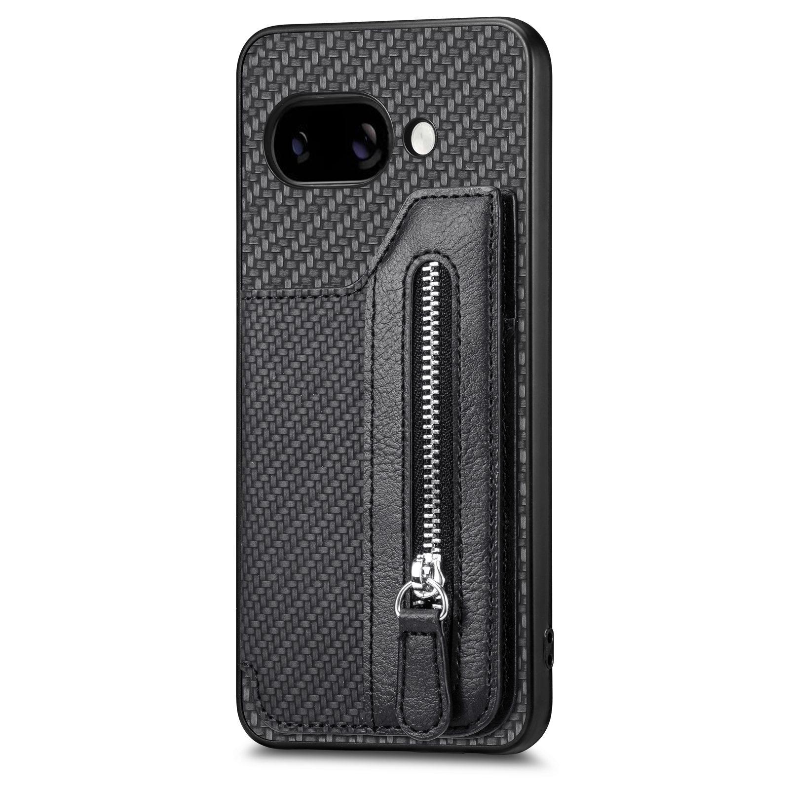 

For Google Pixel 9a Case Leather+PC+TPU Zipper Wallet Phone Cover Green