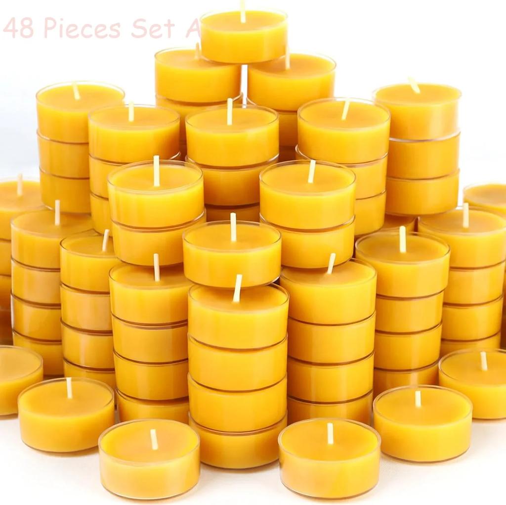 6-48Pcs Beeswax Votive Candles Handmade Bees Wax Candle Smokeless Beeswax Tealight Candles Wedding Spa Gift Home Decor