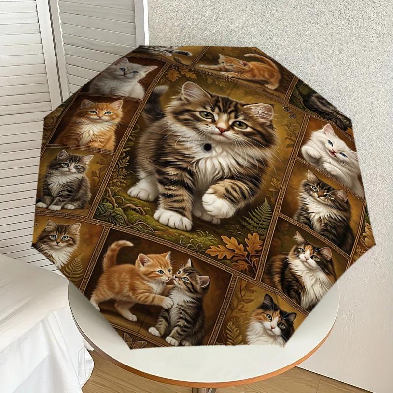 1PC Cat Quilt Umbrella-8-Rib Reinforced Portable Folding Travel Suitable for All Seasons Outdoor Daily Use Is an Ideal Choice  -K0385