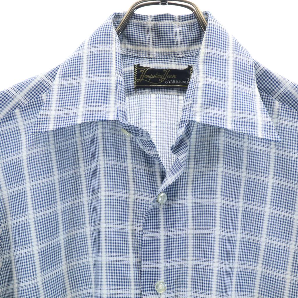 VAN HEUSEN 60s 70s Vintage Collar Stuffers Check Pattern Long Sleeve Shirt Men's Used