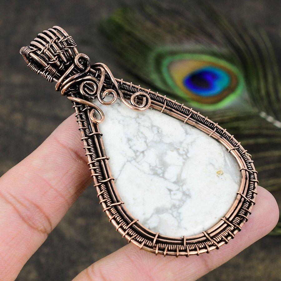 Howlite Jasper Handmade Copper Wire Wrap Jewelry Pendant 3.35 I7Q39