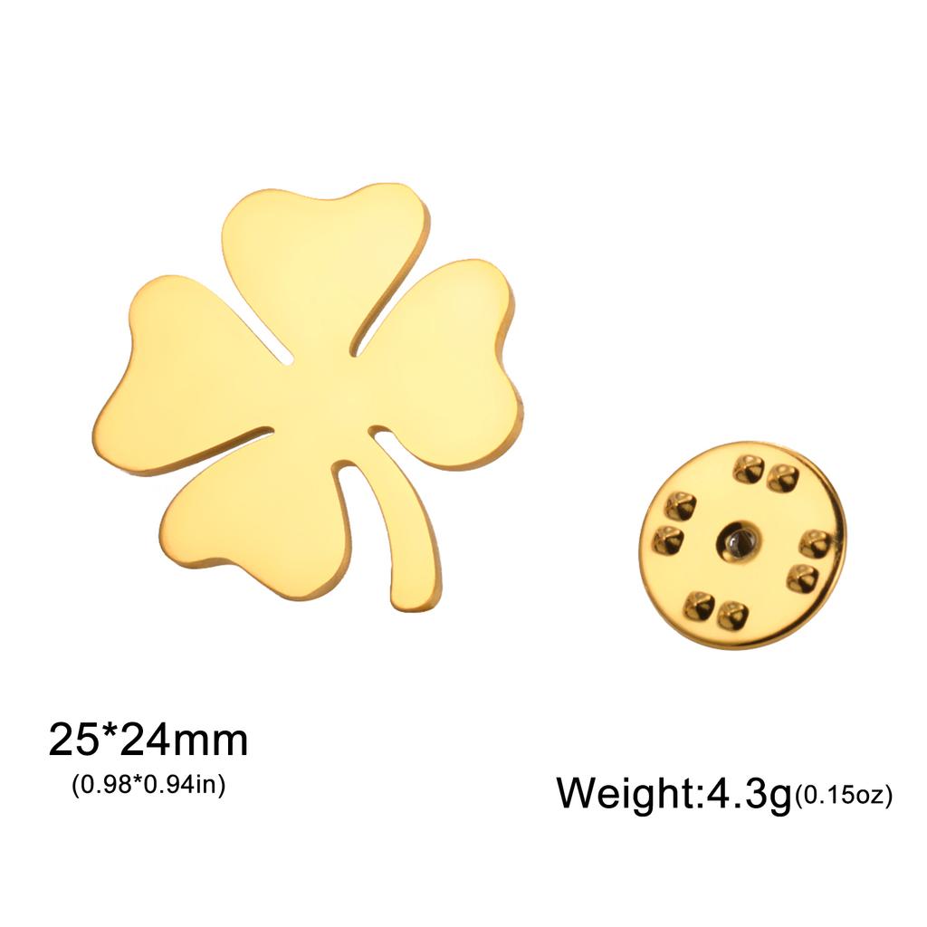 Lucky Four Leaf Clover Brooch for Women Stainless Steel Gold Suit Badge Pin Accessories Birthday Gift