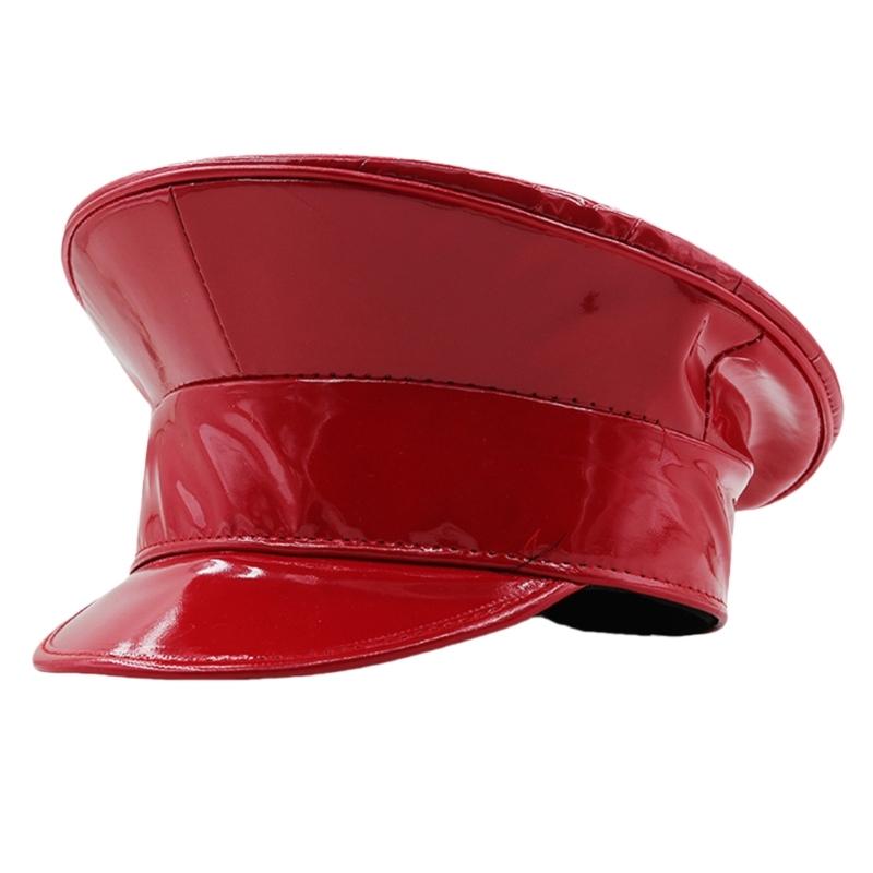 Shimmering Marine Hat Adult PU Leather Flat Top Caps for Bachelorette Party