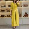 2025 European and American women's clothing new summer and autumn urban elegance cotton and linen slim waist long-sleeved shirt wide-leg pants suit