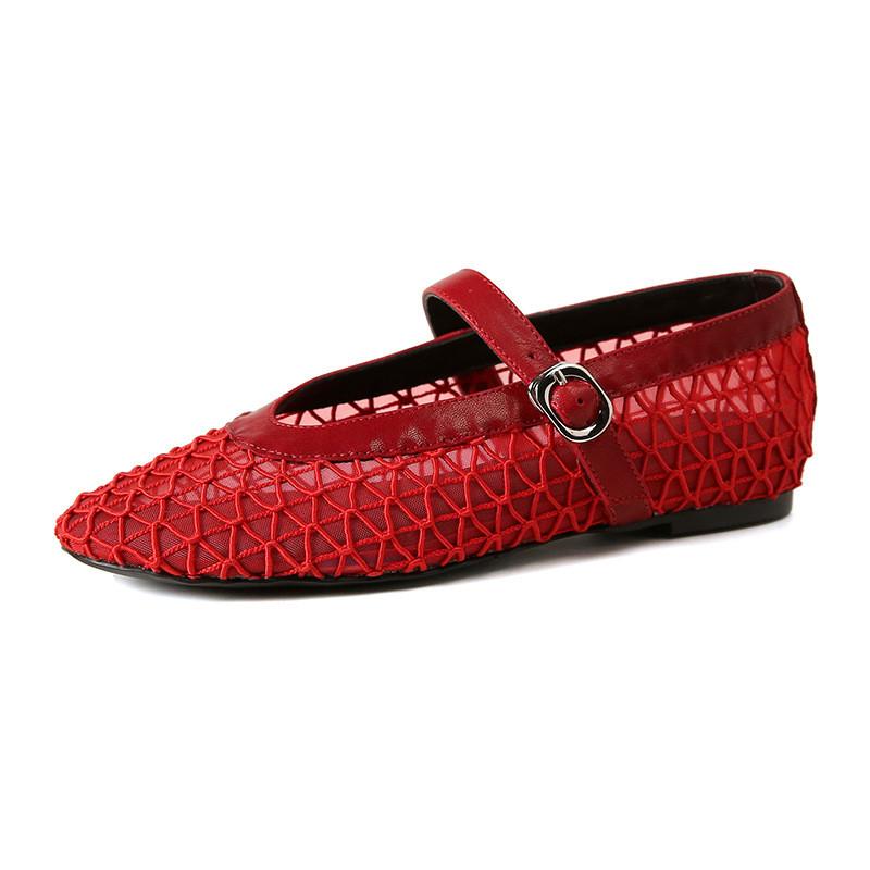 Fashion 2025 Summer Fashion Hollow Out Weave Women Ballet Flats Comfortable Soft Soles Mesh Mary Janes Walking Loafers Girls Dance Shoes