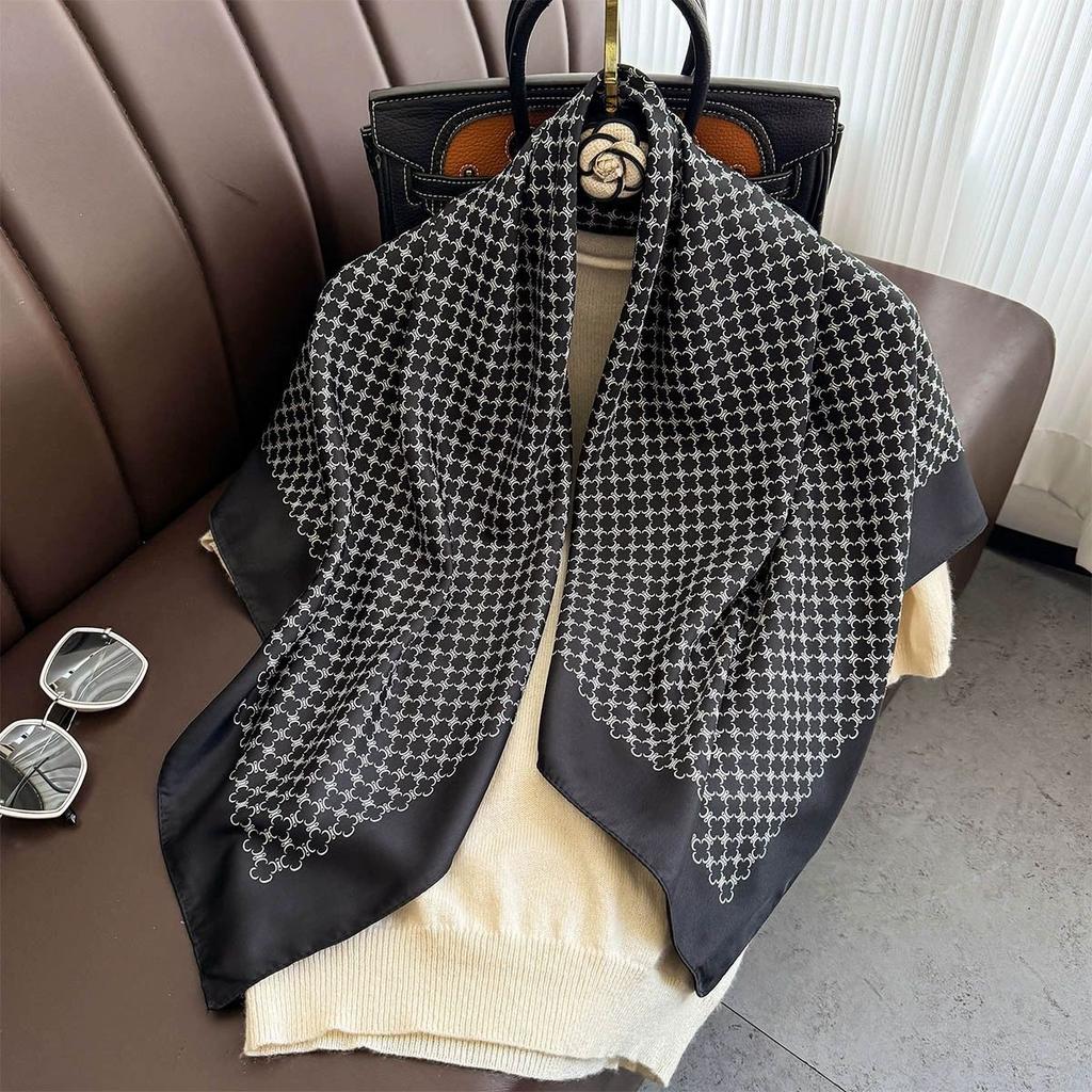 Spring and Autumn new Korean version striped fashion foreign style square scarf women's silk scarf dual-purpose imitation silk shawl scarf headband