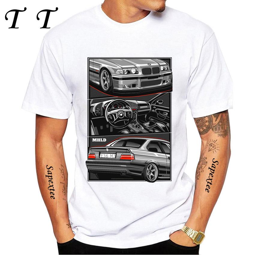 Ny Sommar Herr Kortärmad Vintage Tyskland EUDM E36 M3 T-shirt Legend Sportbil Design Pojke Vardagstoppar Cool Man T-shirts Vit