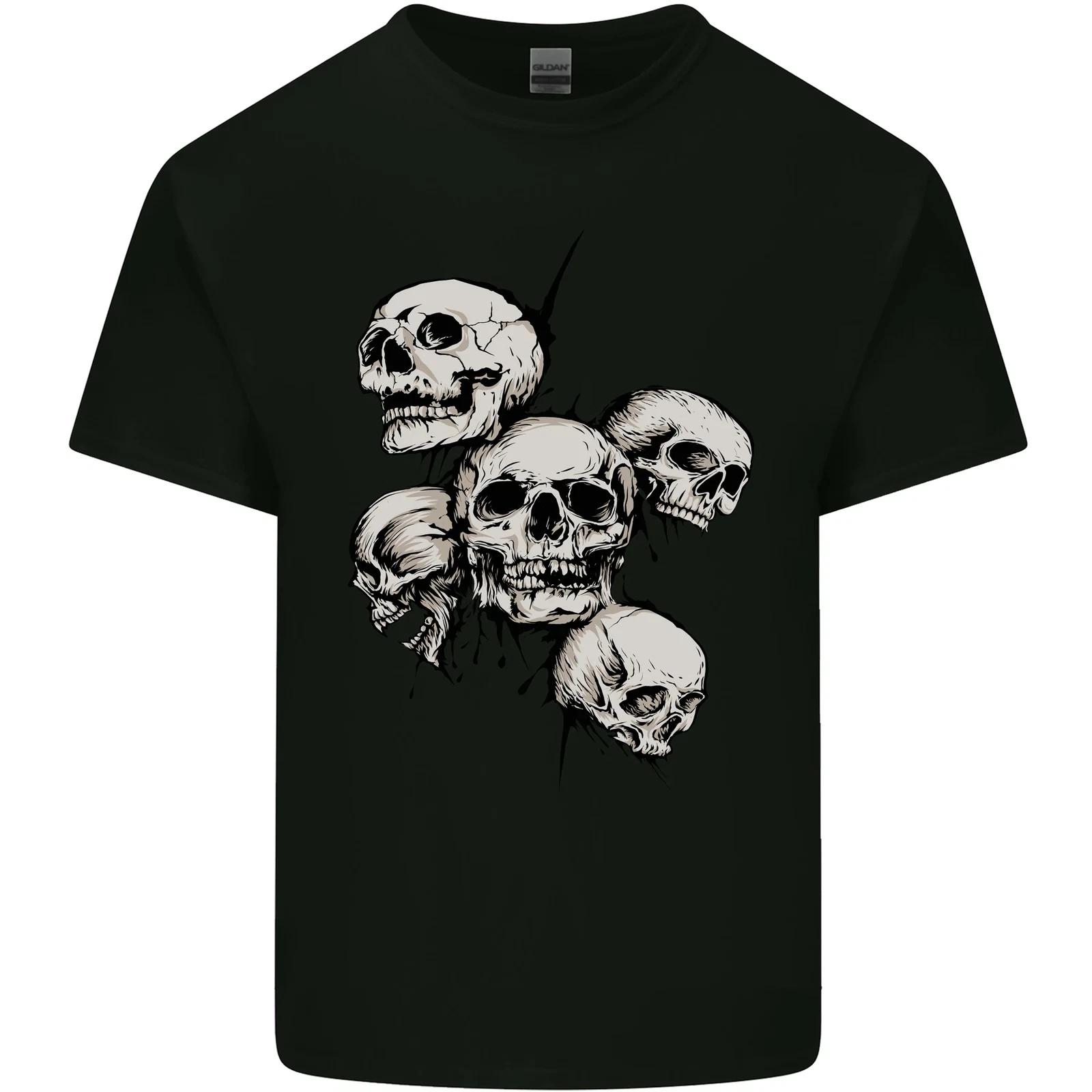 5 Skulls Demons Biker Gothic Heavy Metal Kids T-Shirt Childrens S
