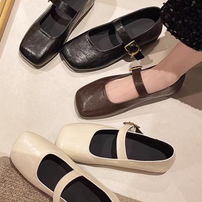 Chaussures Mary Jane à bout carré pour femmes printemps nouveau rétro bout carré boucle un mot chaussures simples petites chaussures en cuir