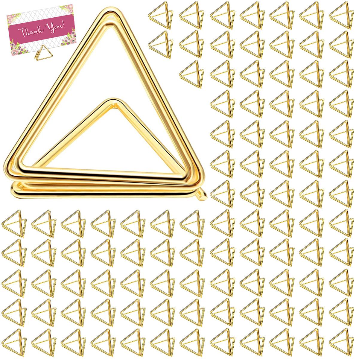 100Pcs Table Card Holder Triangle Shape Card Stand Clip Metal Table Number Holders Place Card for Wedding Party Office Desk