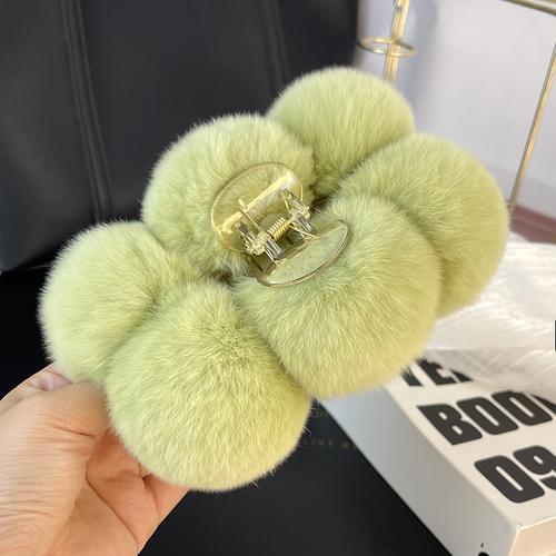 Rex Rabbit Fur Ball Large Hairpin Head Online Celebrity Cute Plush Catch Clip Hair Accessories Autumn and Winter Korean Hair Catch Headdress.