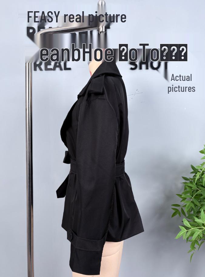 European and American Style Women's Solid Color Belted Short Jacket Windbreaker.