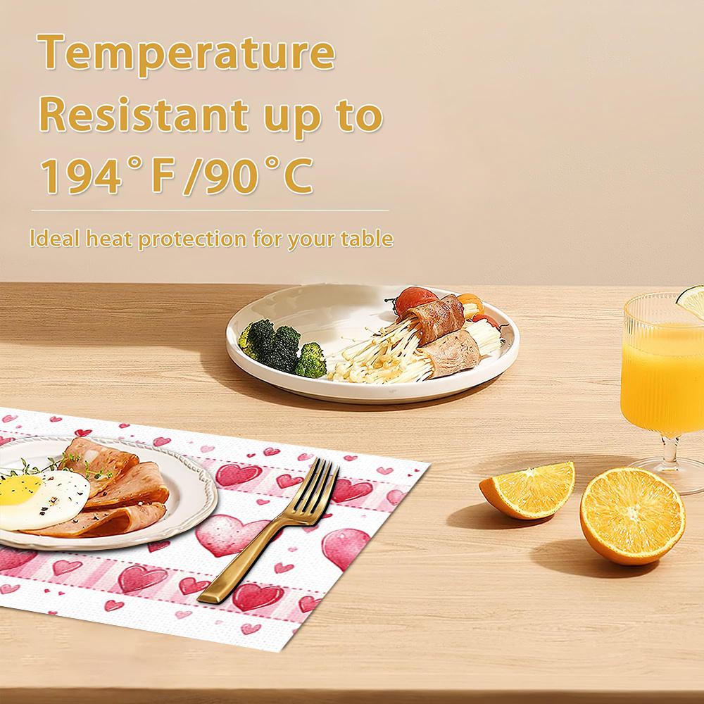 1set/1pc/4pcs/6pcs Valentine'S Day Heart-Shaped Printed Placemats | Polyester, Heat-Insulating, Suitable for Home Decoration, Festival Dining