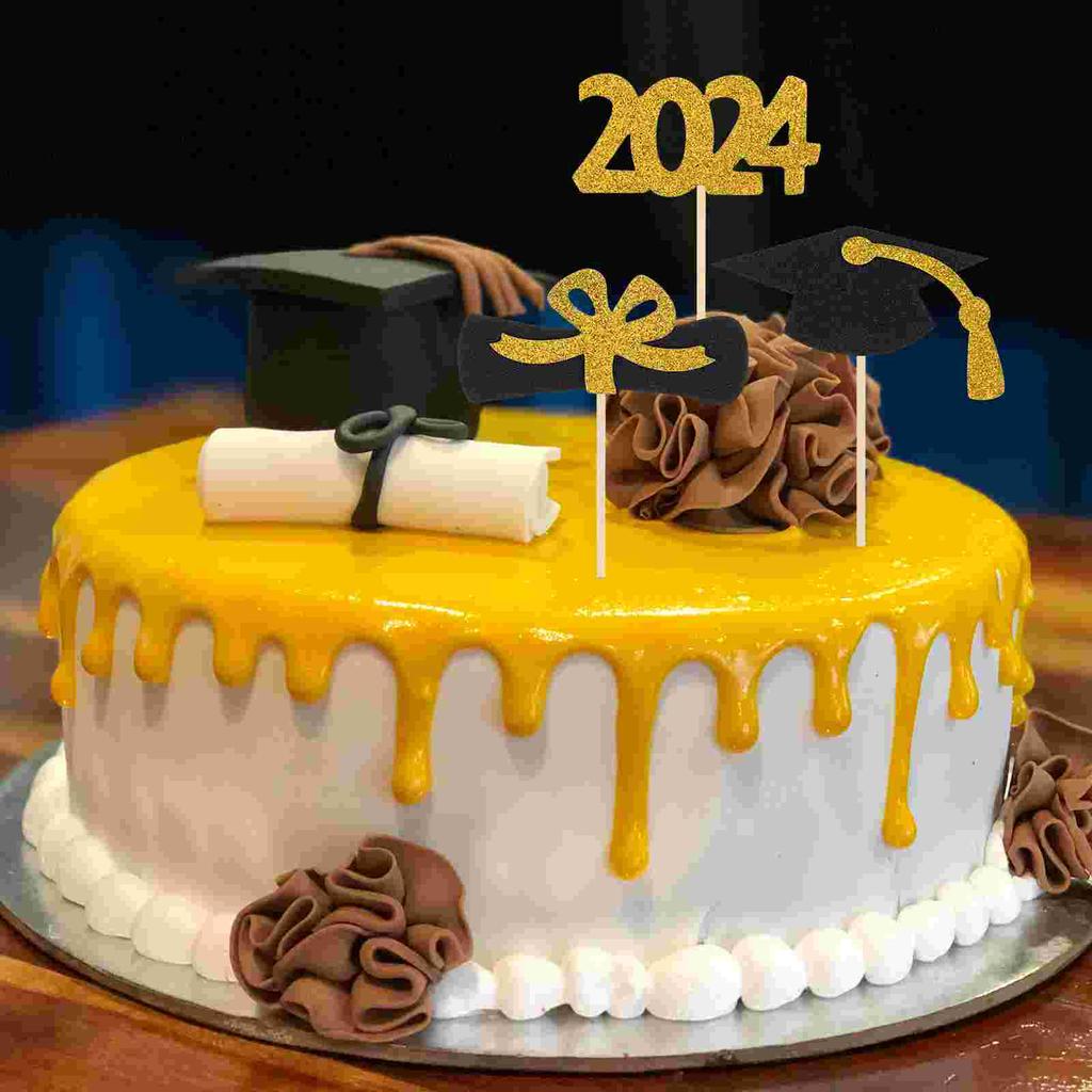 12 Pcs Top Hat Dessert Graduation Season Cake Insert Cakes Wood Paper Cupcake Picks Decor