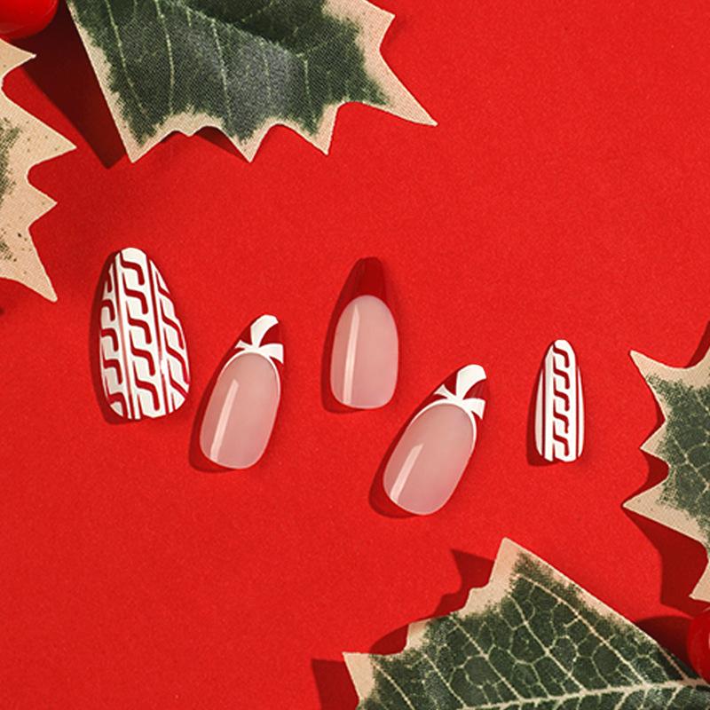 Nail Patch Finished French Red Edge Christmas Geometric Nail Patch Nail Patch Finished Removable Nail Patch