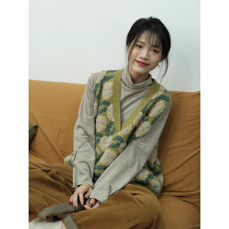 DIMANAF 2025 Autumn Women Sleeveless V-Neck Vest Sweaters Style Printing Knitting Casual Loose Short Sweater