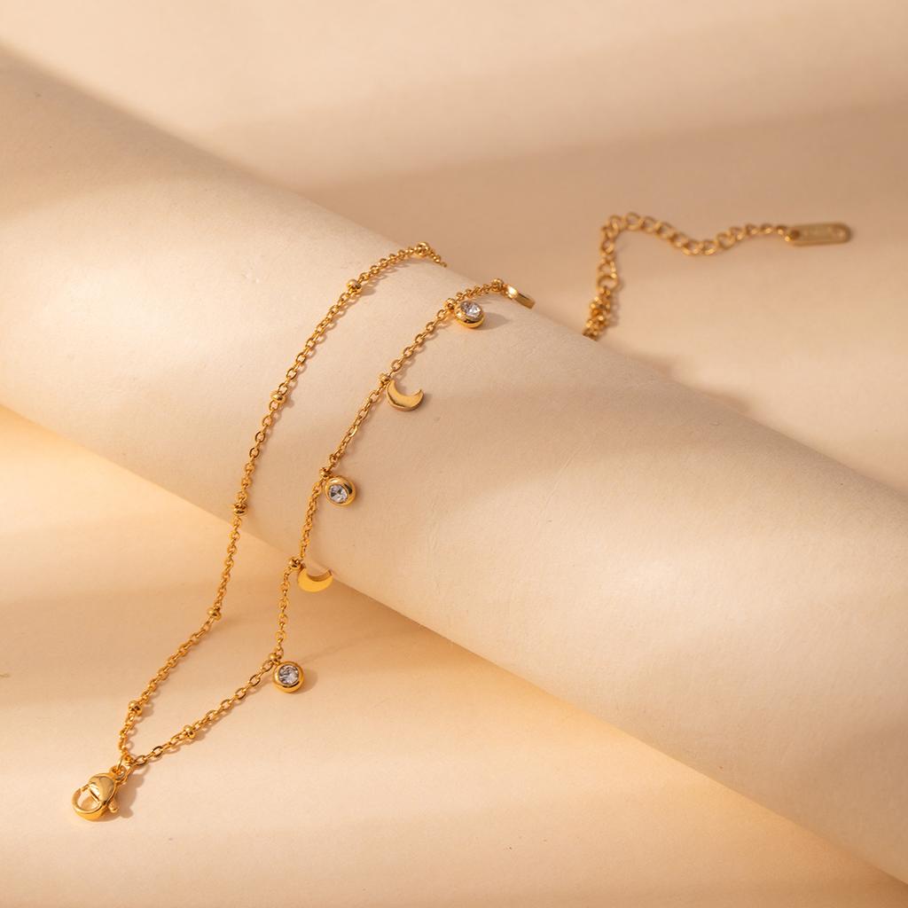 Light Luxury High-End Stainless Steel Diamond-Encrusted Bracelet, Moon Sun Love Geometry Does Not Fade Jewelry Women