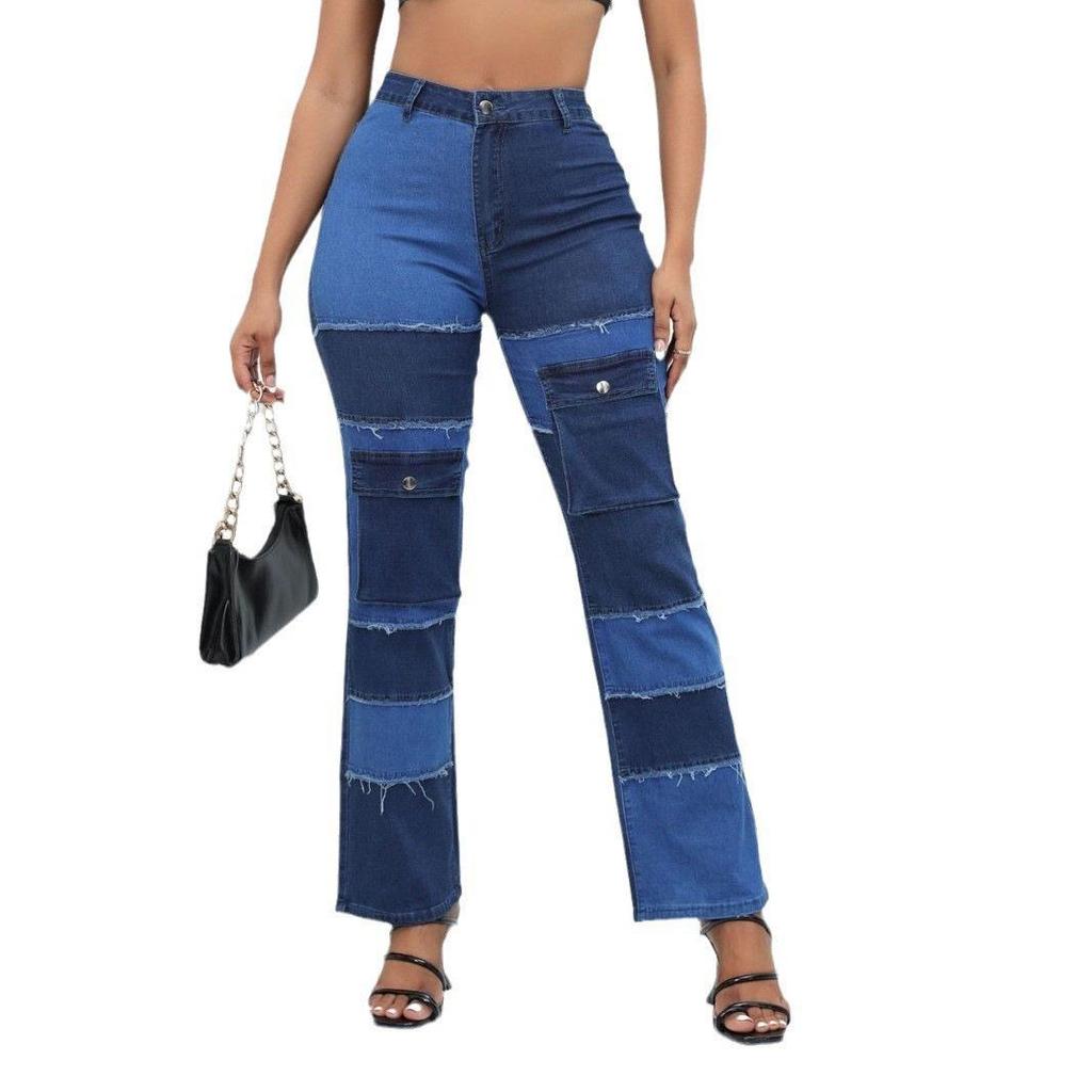 Elegant Patchwork High-Waisted Straight Leg Women's Jeans (2023)