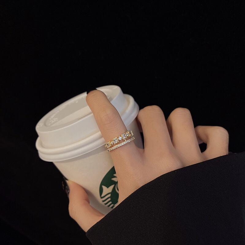 Diamond-Studded Minimalist Double-Layer Adjustable Ring for Women