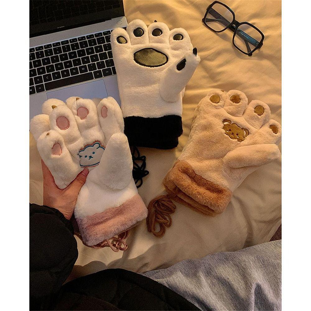 Soft Bear Paw Gloves Winter Warm Fluffy Fleece Gloves Fashion Plush Gloves  for Women Girls