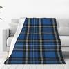 Modern Style Blue And Black Plaid Flannel Throw Blanket All-Season Comfort For Sofa And Bed Machine Washable Holiday Gifts