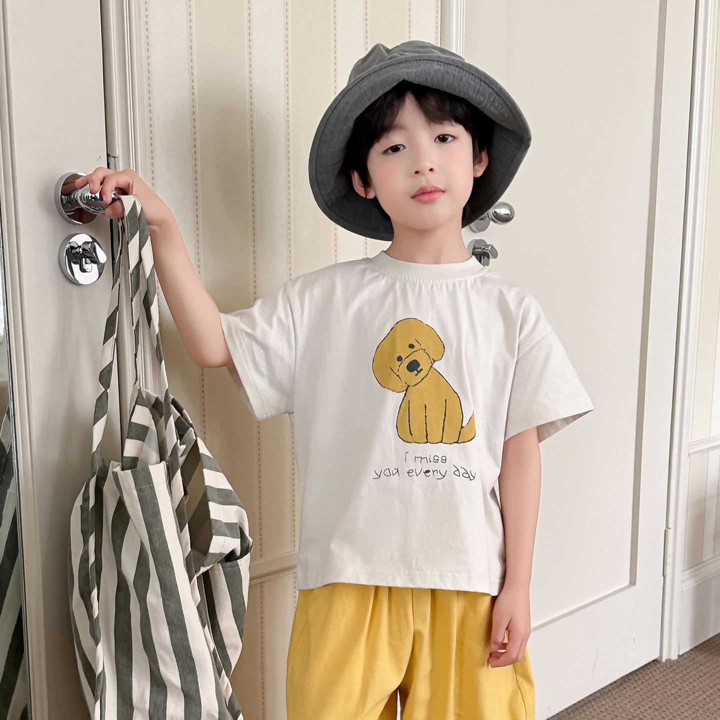 Large Cartoon Puppy Short Sleeve Top - Summer Children s Korean Style (Size 26) 90cm абрикосовый