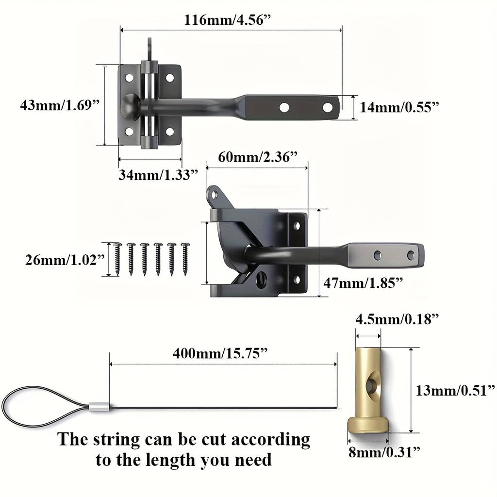 Self-Locking Gate Latch Carbon Steel Post Mounted Fence Gate Latch Heavy Duty Automatic Gravity Lever Locking Fence Gate Latch
