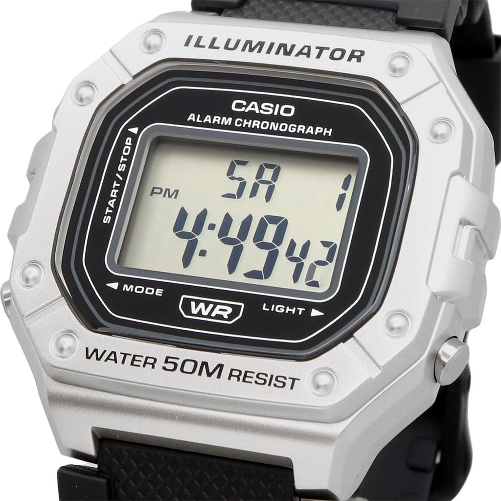 Casio Standard Digital Wristwatch for Men and Silver Overseas Model W-218HM-7AV Women, Metallic, [Used]
