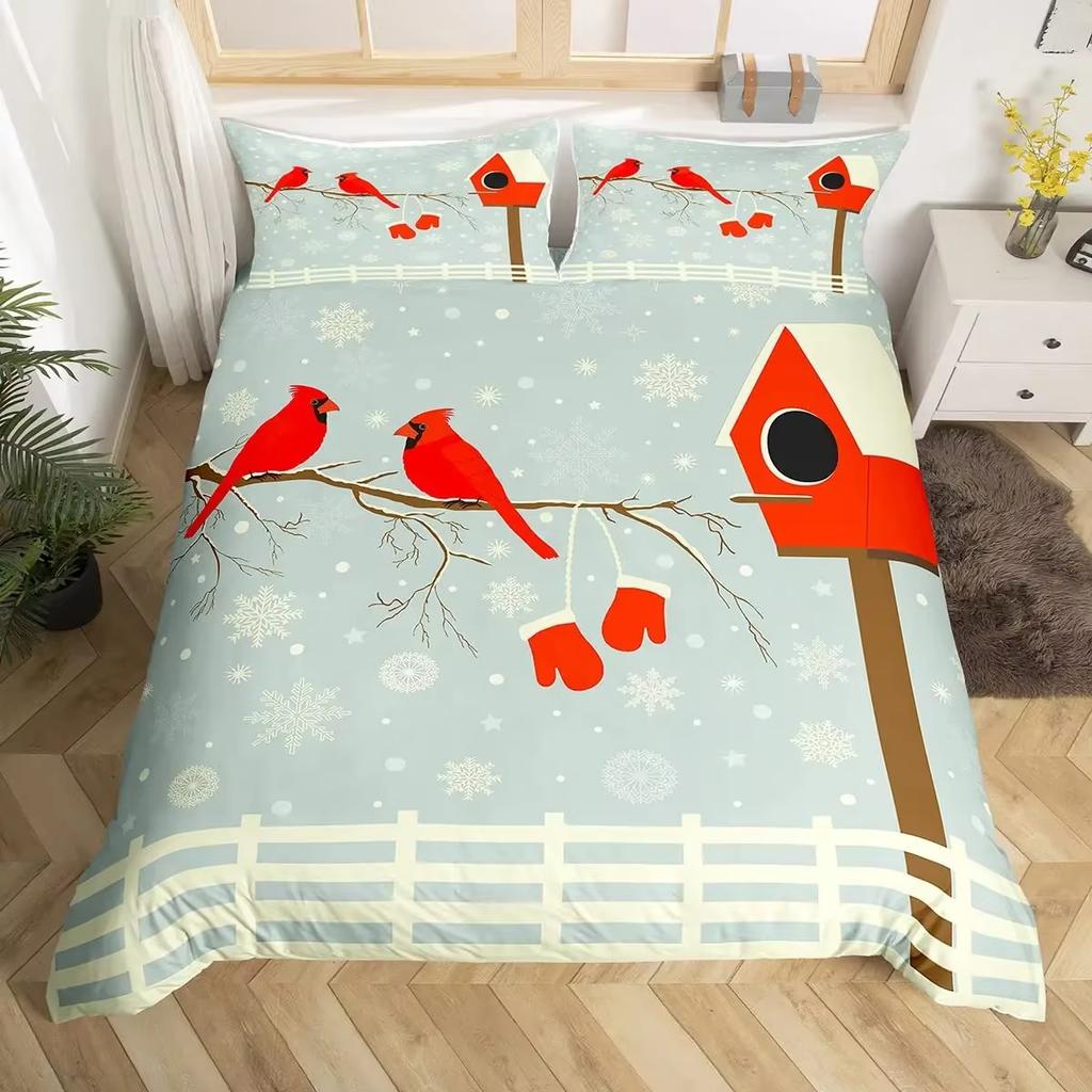 Cartoon Birds Duvet Cover Set Watercolor Branches Animal Bedding Set Comforter Cover Adults Kids Single Full Size Quilt Covers
