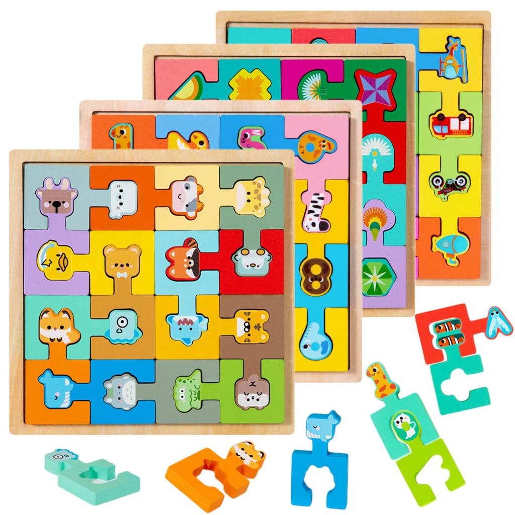 Bajoy Montessori Educational Toy for Ages 3, 4, 5, and 6: Unique Locking Shape Sorting Puzzle, 64 Pieces, 4 Different Series, Brain Training, Spatial
