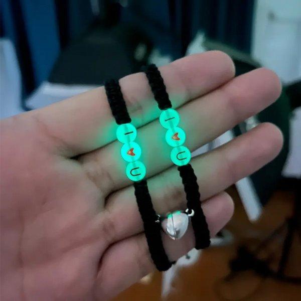 2 Stück Pinky Promise Partnerarmbänder für Damen Einfach Süß Leuchtende Herzperle Geflochtenes Armband Freundschaft Ästhetischer Schmuck Geschenk