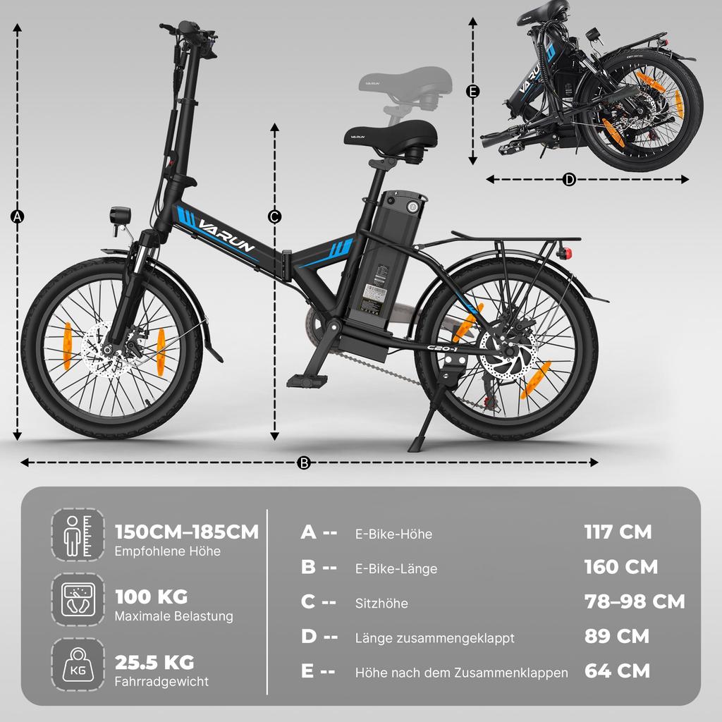 VARUN  C20-1 Folding Electric Bike for Adultswith 250W Motor and 48V 13AH Removable Battery