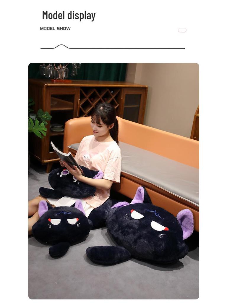 Large Black Scara Cat Plush Pillow - Cute Anime Cartoon Cushion Pendant Backrest