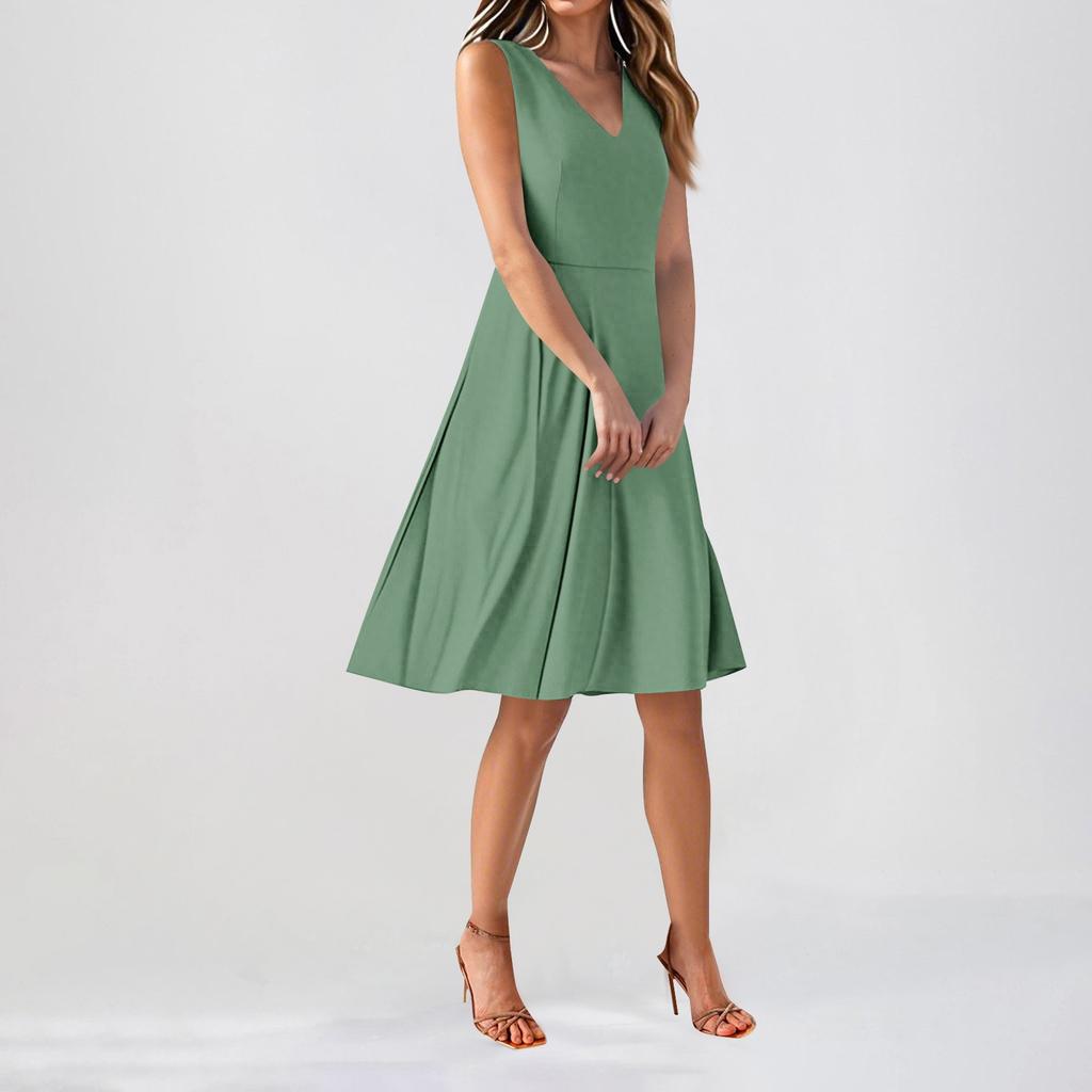 Chiffon Floral Sleeveless V-Neck Waist Dress