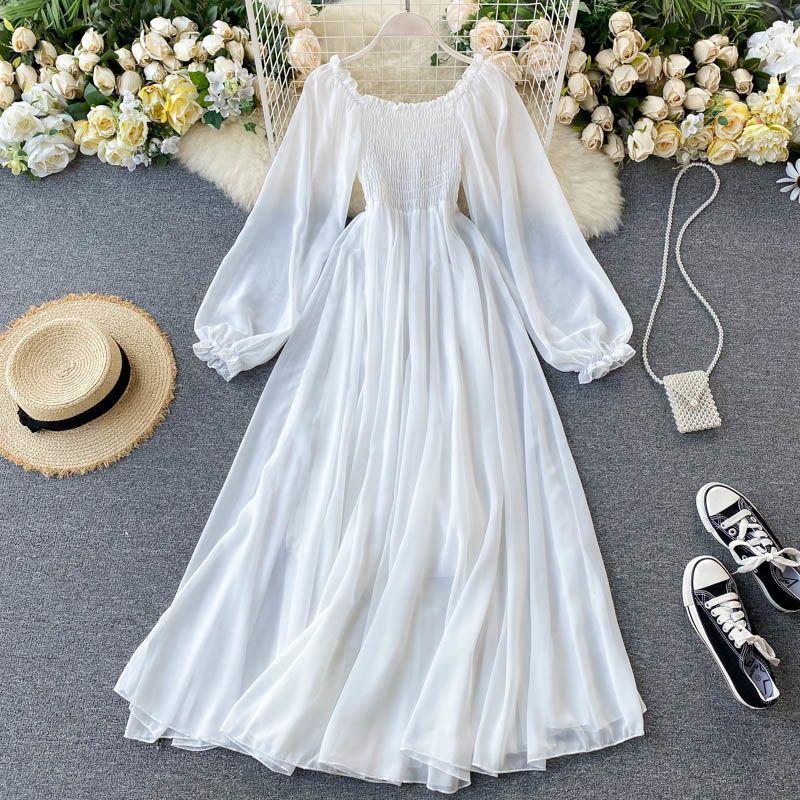 New Sanya seaside vacation dress big swing white high-end chiffon beach skirt super long skirt