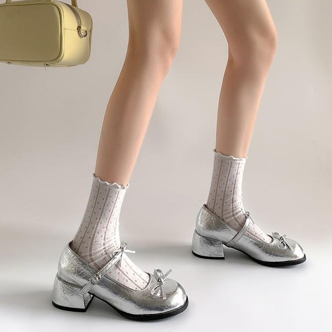 French Silver Small Man Light Mouth Thick High Heel Single Shoes Women's 2025 New Summer Skirt JK Mary Jane Shoes