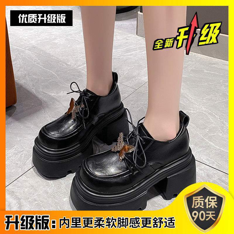 British style platform thick-heeled loafers women's 2025 autumn and winter new velvet fashion versatile black high-heeled small leather shoes