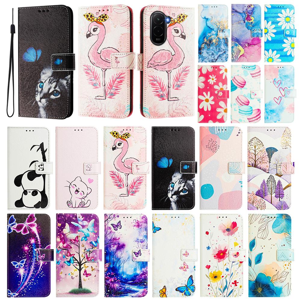Coloured Drawing Wallet Case for Xiaomi Poco F7 Ultra F6 C65 Redmi 14C 14R 13C K80 K90 Pro Max A5 Stand Cards Flip Phone Cover