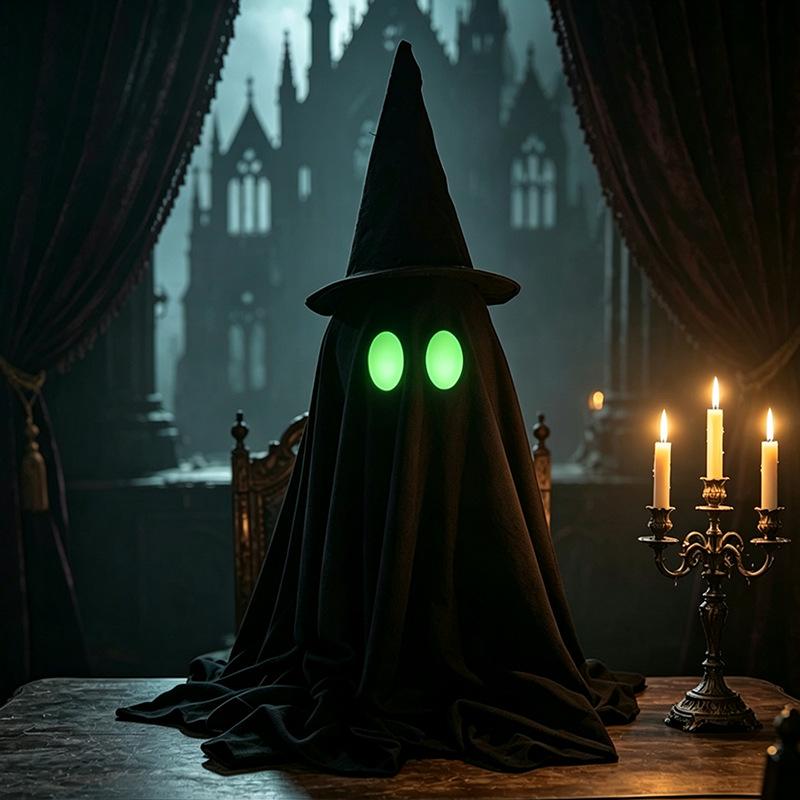 Glow in Dark Hooded Ghost Figurine Halloween Tabletop Decor Party Pub Bar Scene Decoration Black Skeleton Ornament