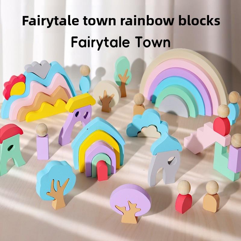 Wooden Creative Rainbow Building Blocks For Early Learning And Kids Educational Toys