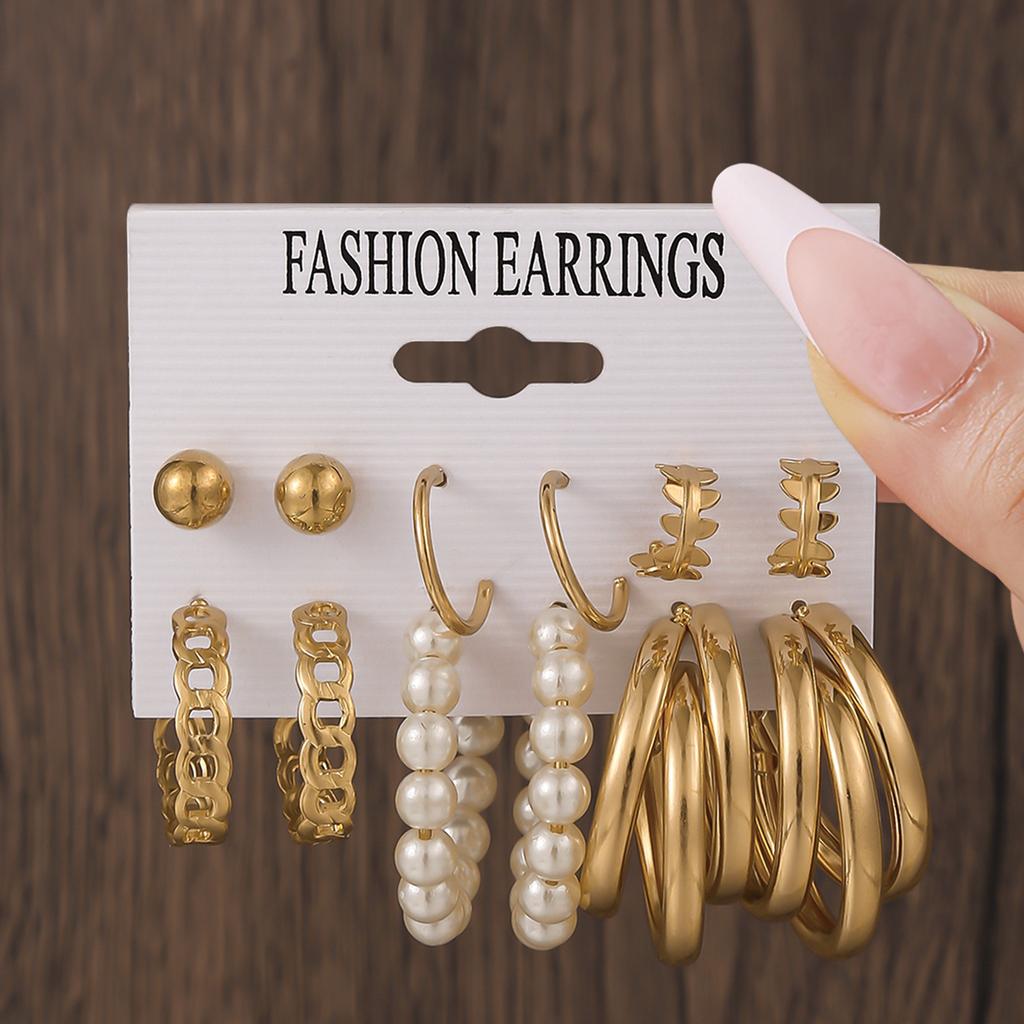 Hot-selling European and American popular jewelry geometric earrings set popular earrings women's ring earrings