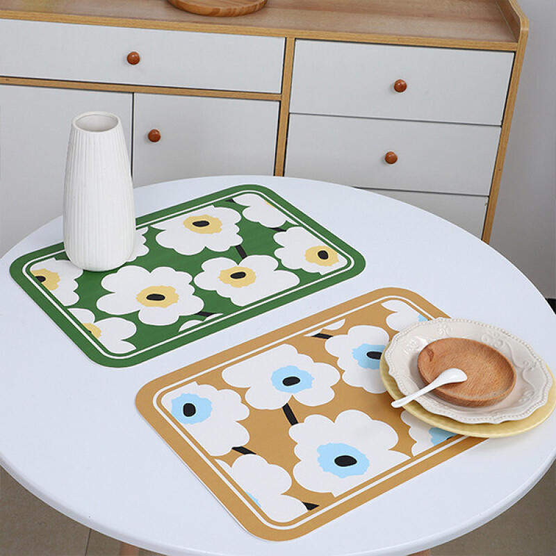 PVC Daisy Dining Table Mat Nordic Daisy Leather Table Mat (Green)