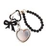 Fashionable Alloy Heart Shaped Bag Charm With Functional Mirror Detachable Bowknot Keychain For Purse Backpack Decoration