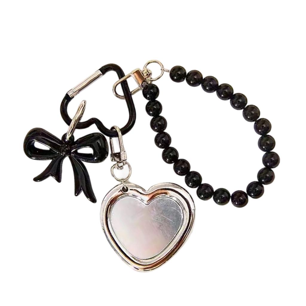 Fashionable Alloy Heart Shaped Bag Charm With Functional Mirror Detachable Bowknot Keychain For Purse Backpack Decoration